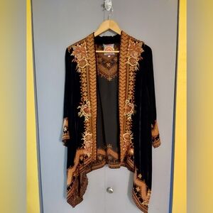 Johnny Was Black Velvet Open-Front Kimono